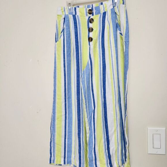 Ana A New Approach Linen Pants Size XS Green Blue Striped With Pockets - Picture 11 of 11